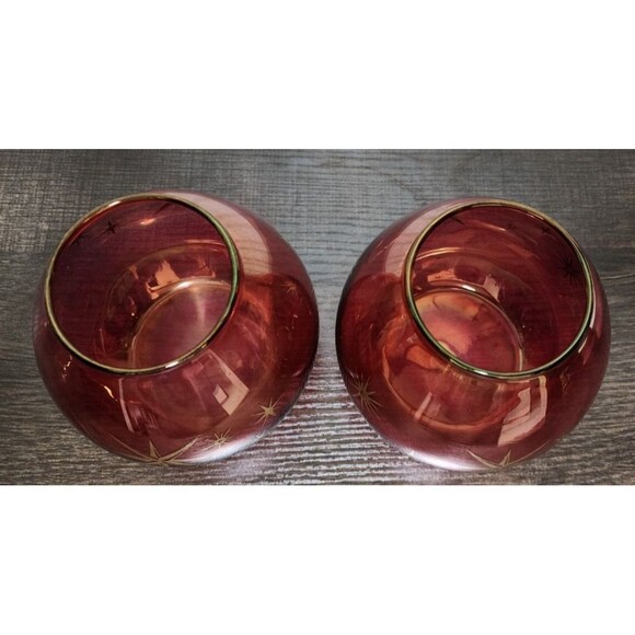 Bartlett Collins Atomic Star Cranberry Glass Vases Candle Holders 4.5" Set of 2 - Picture 4 of 10